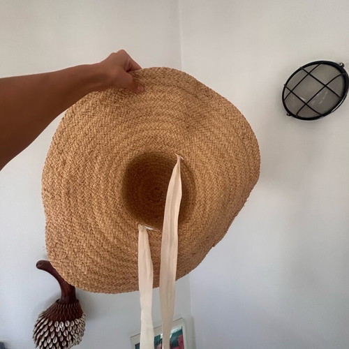 Handcrafted French straw sun hat with oversized brim, like new