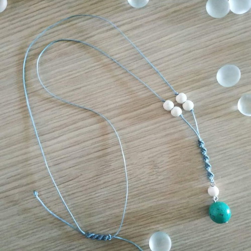 Handmade necklace new from waxed cord with chalcedony stones and turquoise bead