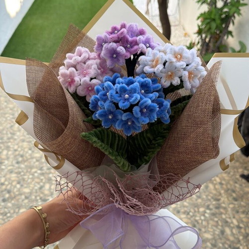 Handmade bouquet of chenille hydrangeas, new