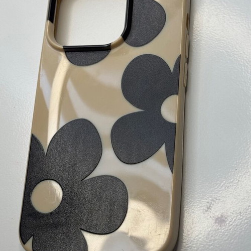 iPhone 15 Pro case used cream beige with black flowers
