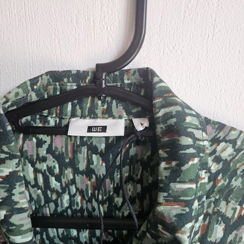 Green Abstract Print Button-Up Shirt, Women's Size L