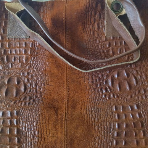 Shoulder bag new natural suede with crocodile pattern brown