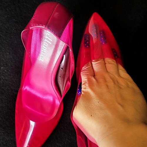Clear fuchsia heels size 37 like new, 10cm heel
