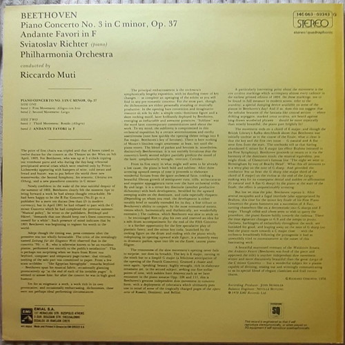 Beethoven Piano Concerto No 3 LP like new, EMI/HMV 1978
