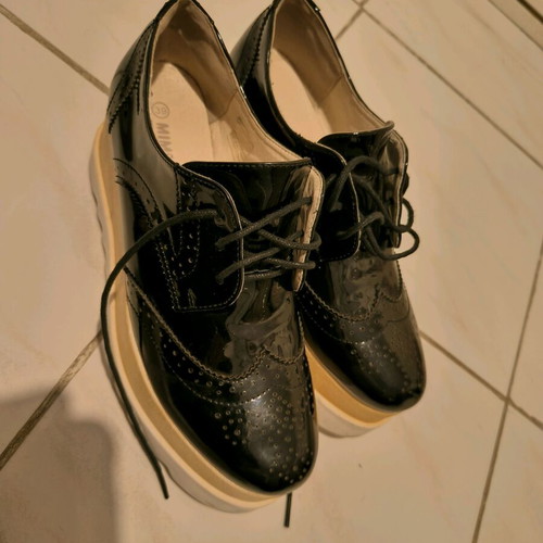 Oxford loafer double sole with laces used, size 39, black and white