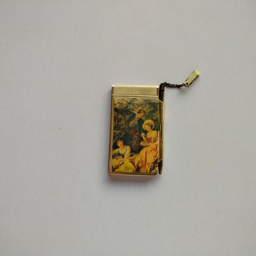 Vintage metal pocket notebook with built-in pencil and papers, Japan No14917 used