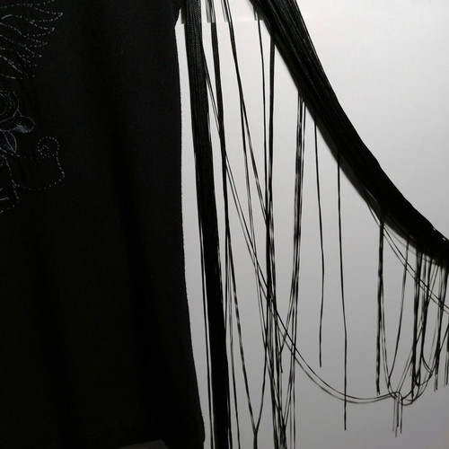Denny Rose sleeveless blouse used, size M, black with fringes