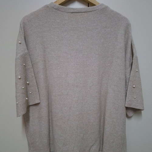 Zara pullover with 3/4 sleeve like new, beige with pearl beads