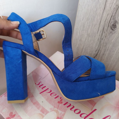 Blue high-heeled sandals, size 37