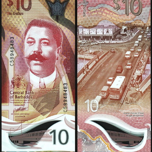 Barbados Islands 10 Dollars 2022 New Polymer Banknote P#82 UNC
