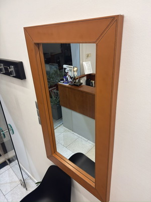 Wall mirror used with cognac leather frame