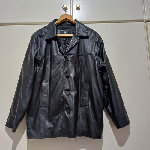 Men's leather jacket, black, XL