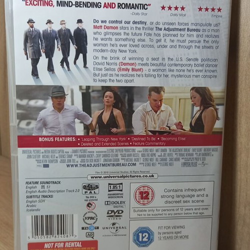 The Adjustment Bureau DVD new with English subtitles