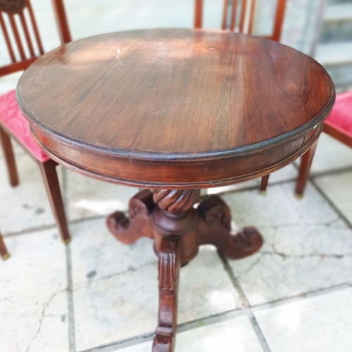 Wooden side table like new with carved tripod base