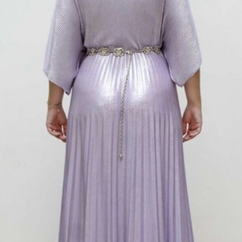 Purple Lilac Pleated Long Dress M/L metallic new