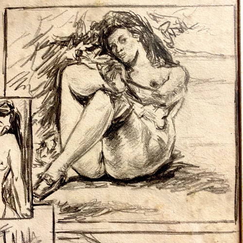 Pencil drawing board sketches and notes unsigned 33x40cm