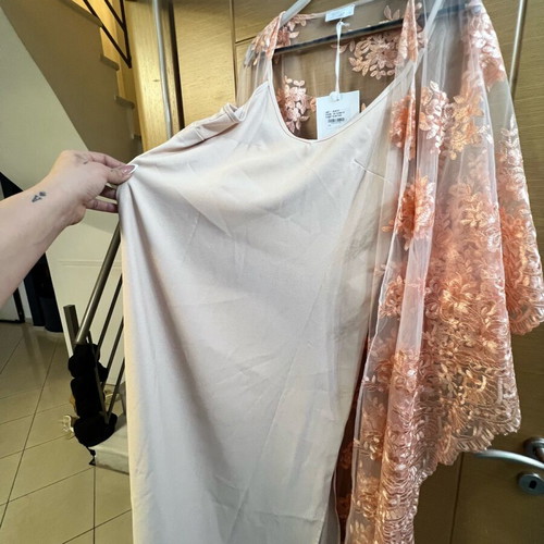 Lace caftan dress long new large beige orange