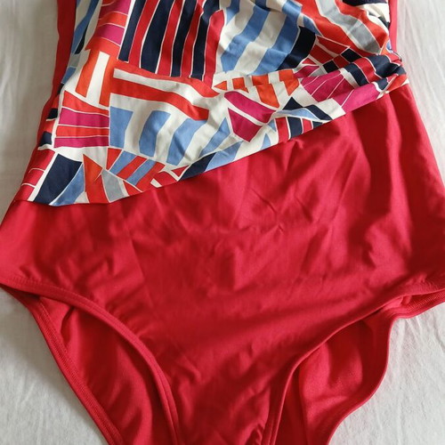 Marks & Spencer women's one-piece swimsuit new, size 14, red with colorful geometric patterns