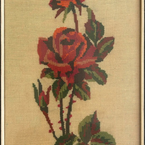 Vintage framed embroidery 47×25 cm used, handmade
