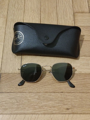 Ray-Ban шестоъгълни слънчеви очила употребявани, златисти рамки зелени стъкла с калъф