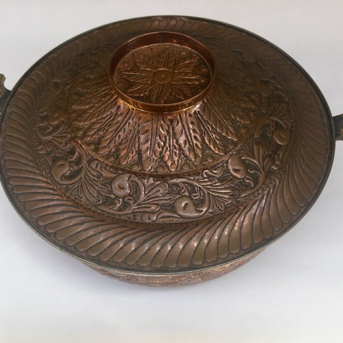 Copper carved pot like new, traditional by Gianniotis artist