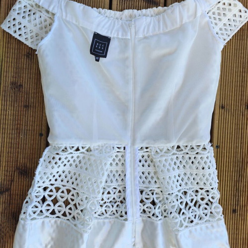 Access Fashion blouse with knitting and pleats, white, like new, size S/M