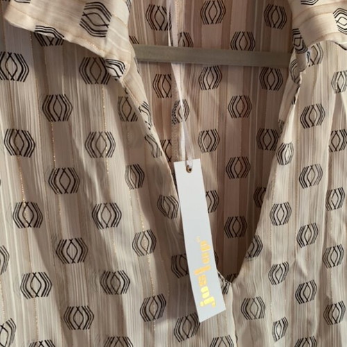 Sheer shirt new with gold thread JusTop beige and gold
