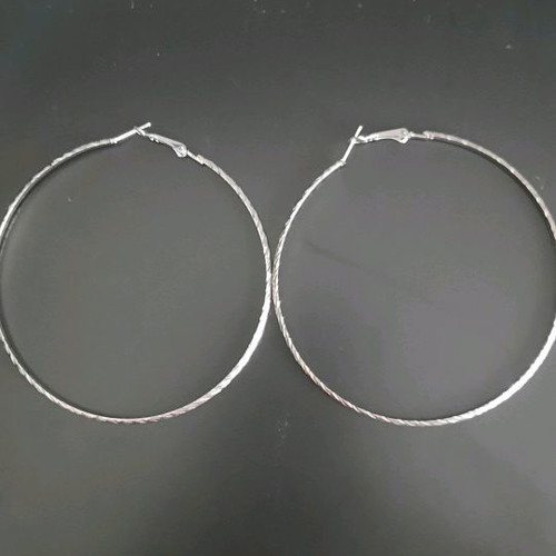 Silver Steel Hoop Earrings used, large size