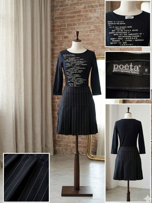 Morgan Top Poêta set like new, black top with white print and pinstripe skirt