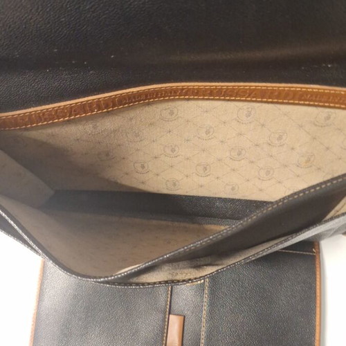 Trussardi women's leather briefcase used black with brown stitching