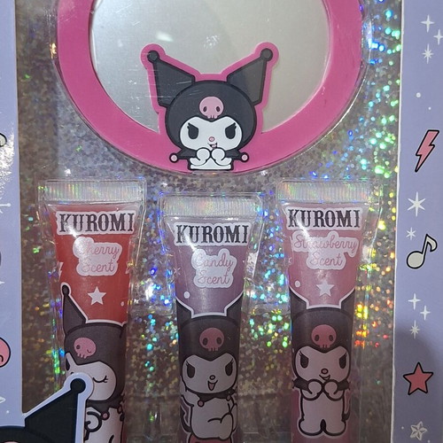 Kuromi lip gloss set with 3 pieces and mirror, new