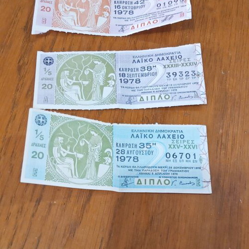 Collectible Laiko Lottery Tickets 1978 Set of 3 Like New