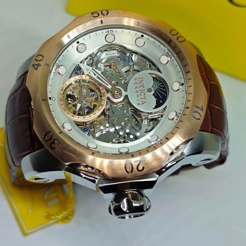 Invicta Reserve Automatic Skeleton 53.7mm rose gold with leather strap new