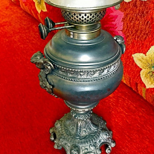 Antique 17th Century Carved Oil Lamp like new, thick crystal, gilded details
