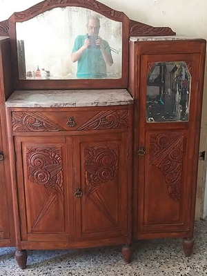 Vintage buffet Art Deco 1930 with marble and mirrors used