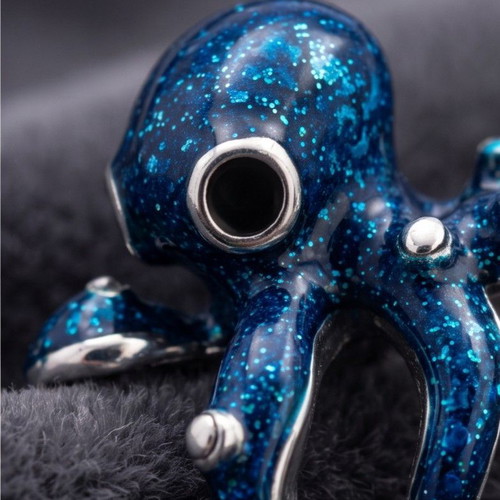Blue Octopus Charm s925 new silver with dark blue enamel