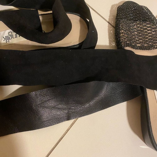 Camille Unglik sandals used, black leather with ribbons