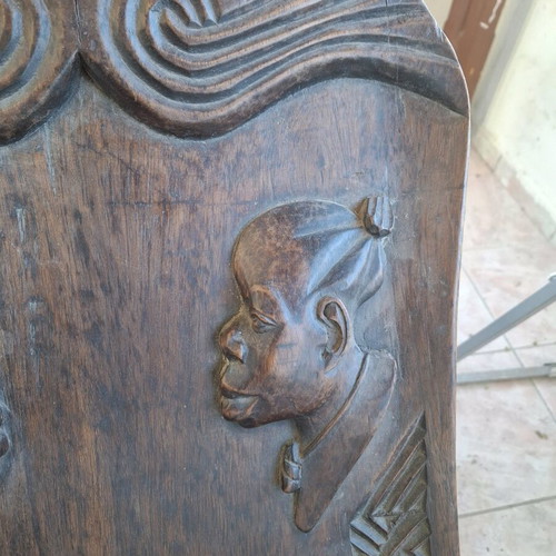 African handmade wooden chairs used, set of 2