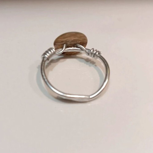 Ring with iridescent shell button adjustable, handmade silver