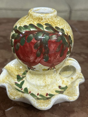 Vintage ceramic candle holder handpainted, used, 10x10.5cm