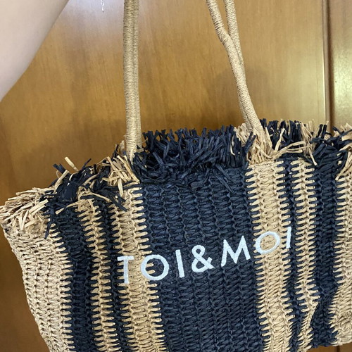 Toi & Moi Black and Natural Raffia Tote Bag