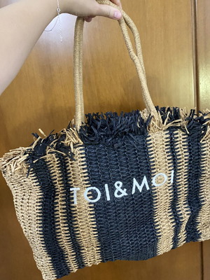 Toi & Moi Black and Natural Raffia Tote Bag