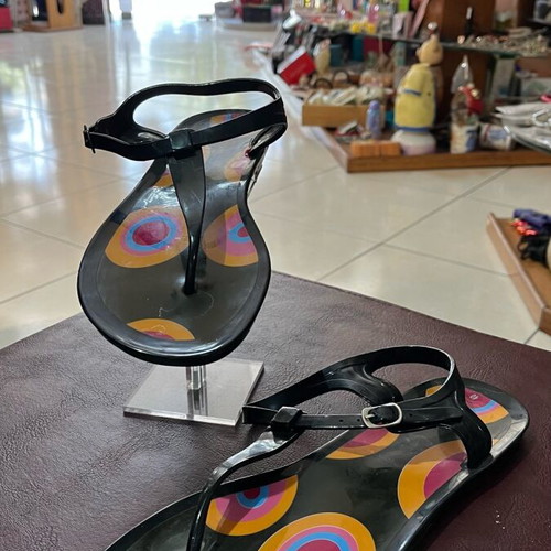 Black polka dot silicone sandal new, size 40