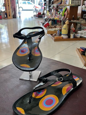 Black polka dot silicone sandal new, size 40