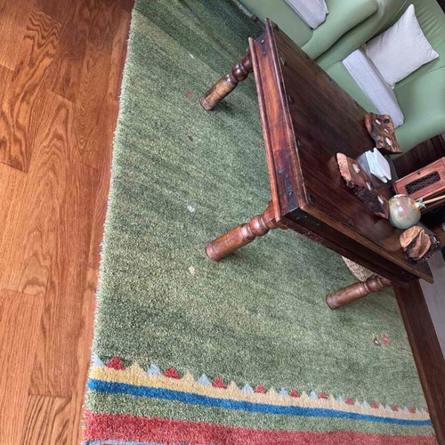 Nomadic style green wool rug 1.7x2.45 m