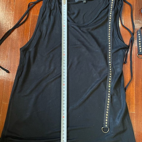 Stenia medium black sleeveless blouse like new with cords and strass