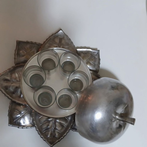 Vintage Szandrik Apple-Shaped Mini Bar Liqueur Set silver-plated alpaca like new