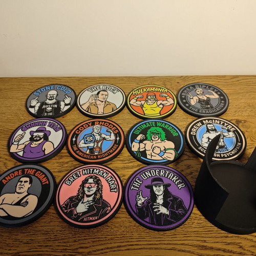 3D print coasters with WWF and WWE wrestlers theme from 90s, 11 pieces like new