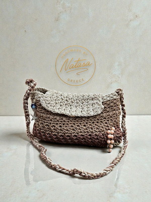 Handmade velvet shoulder bag in beige tones, new