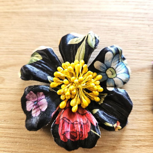 Two decorative fabric flowers new with gift pins